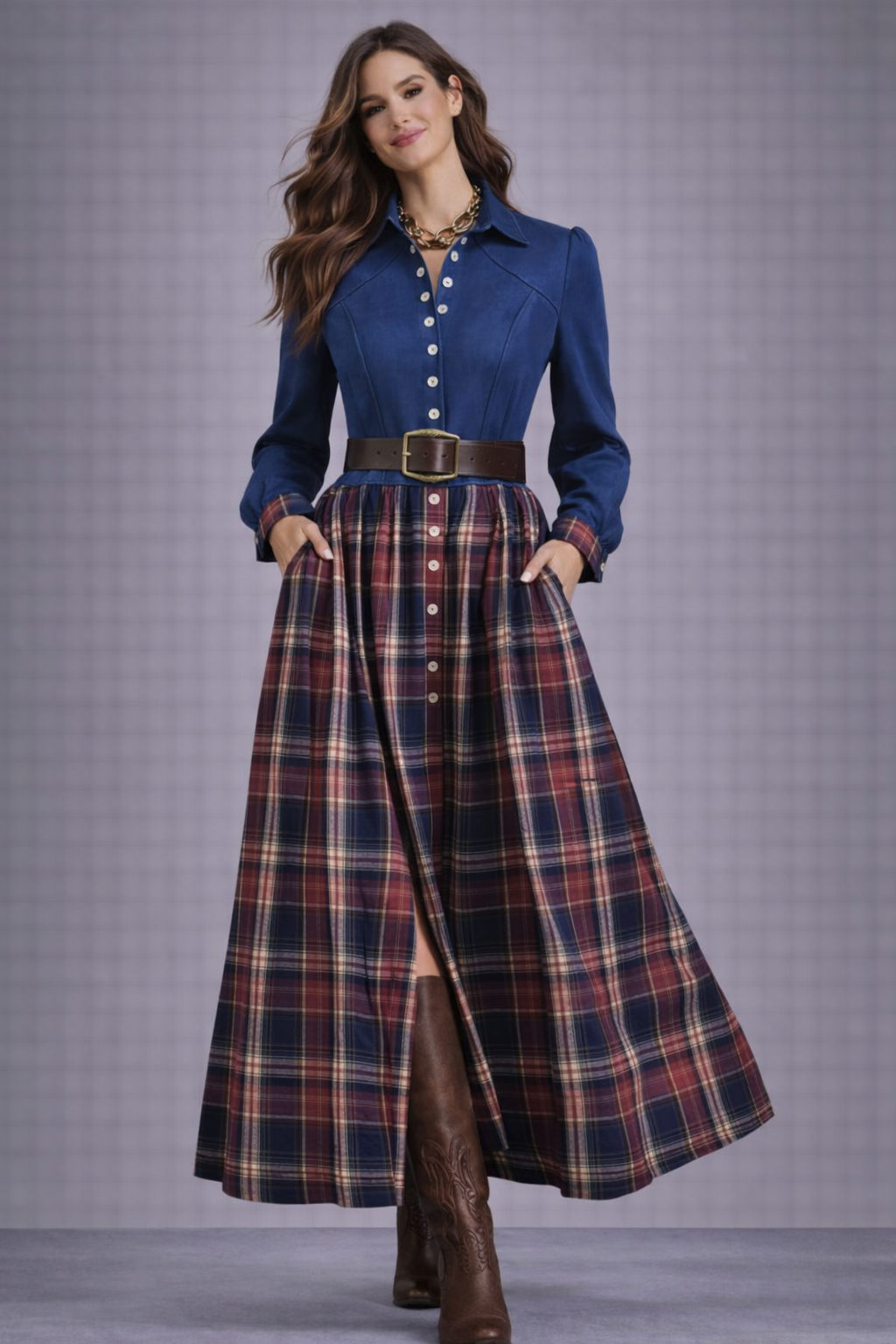 Dulce-Vestido maxi en ante azul