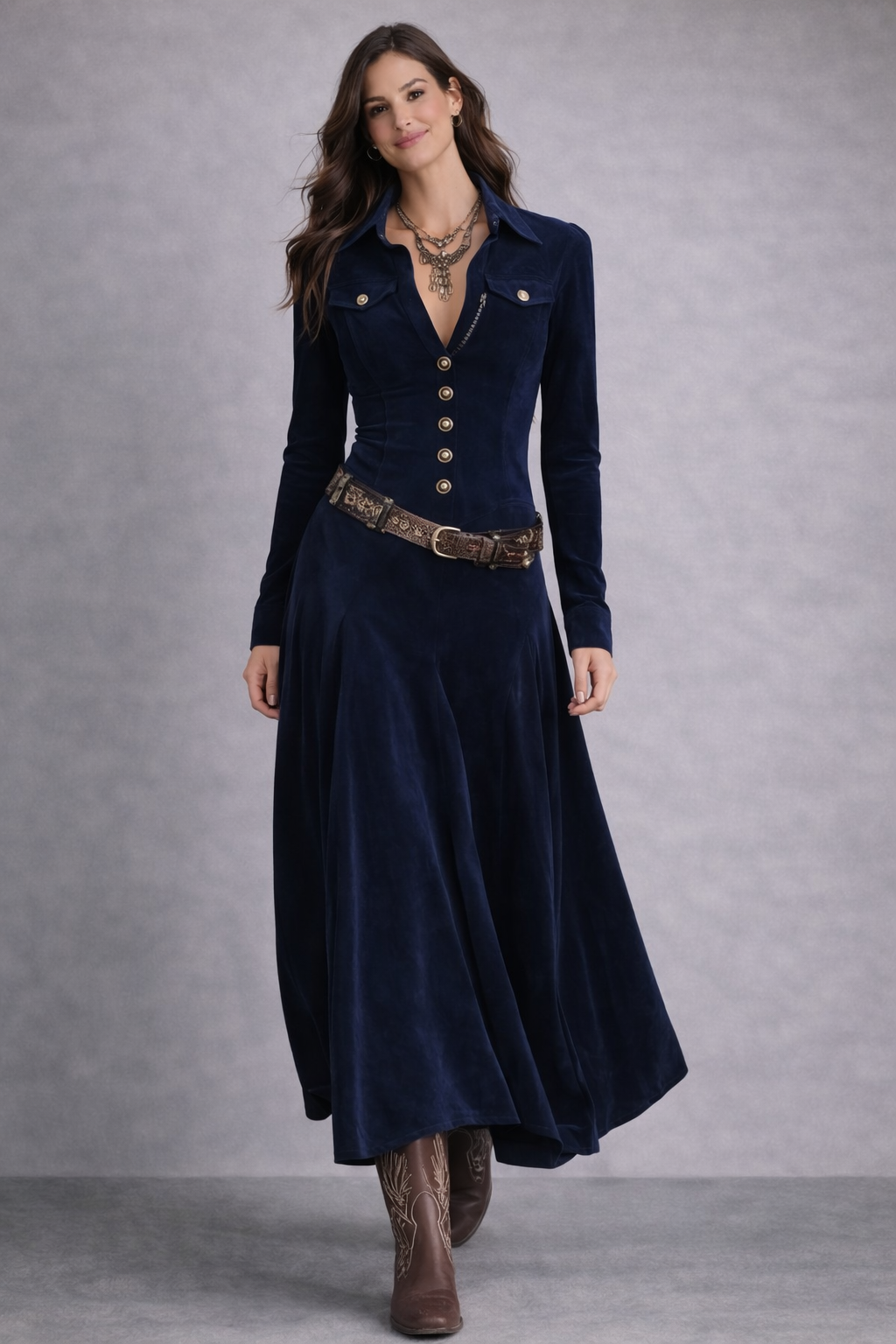 Diana -Vestido largo de ante con botones