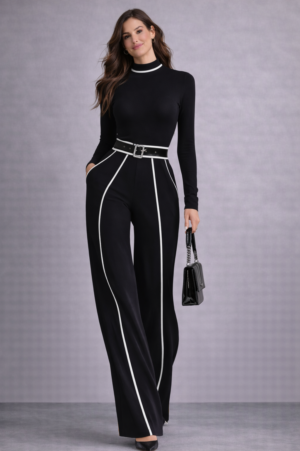 Marta-Conjunto de top y pantalones de pierna ancha con cinturón