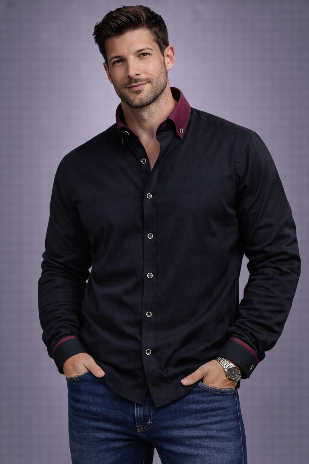 Albert - Camisa clásica de algodón con mangas largas