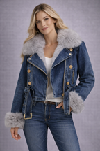 Marga - Chaqueta denim con cuello de pelo