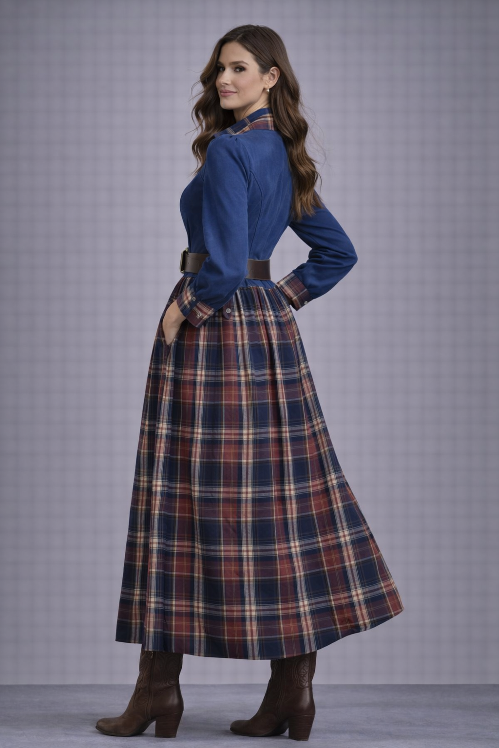 Dulce-Vestido maxi en ante azul
