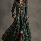 Mara  | Vestido largo de cuadros con cinturón