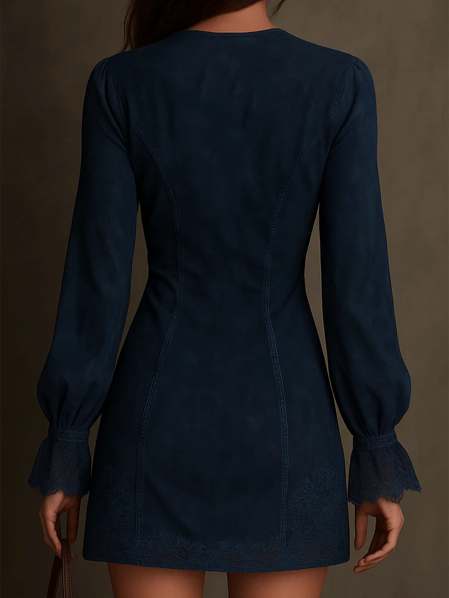 Amalia- Vestido mini vintage de ante con encaje
