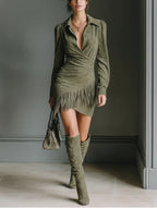 Sofia-Vestido de ante con escote en pico