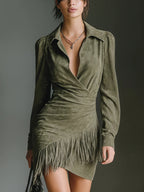 Sofia-Vestido de ante con escote en pico