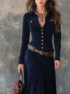 Diana -Vestido largo de ante con botones