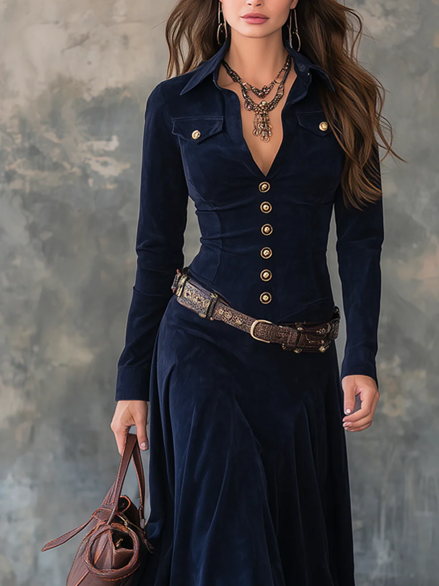 Diana -Vestido largo de ante con botones